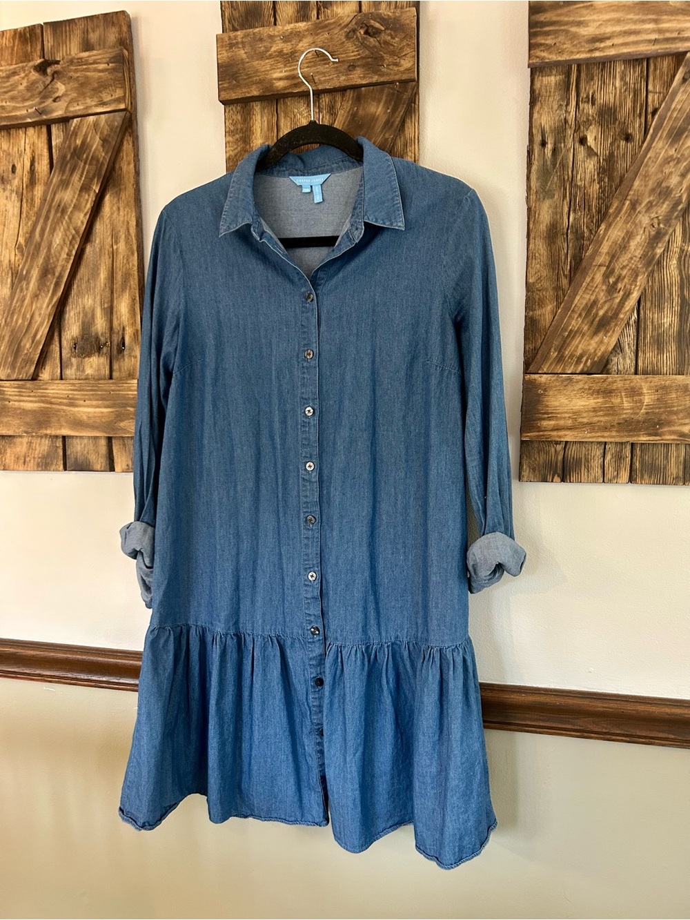 Draper James Chambray Button Down Flounce Dress Size 10